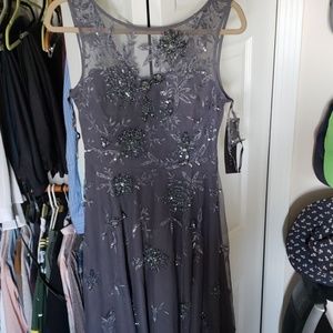 Aidan Mattox beaded gunmetal cocktail dress size 8